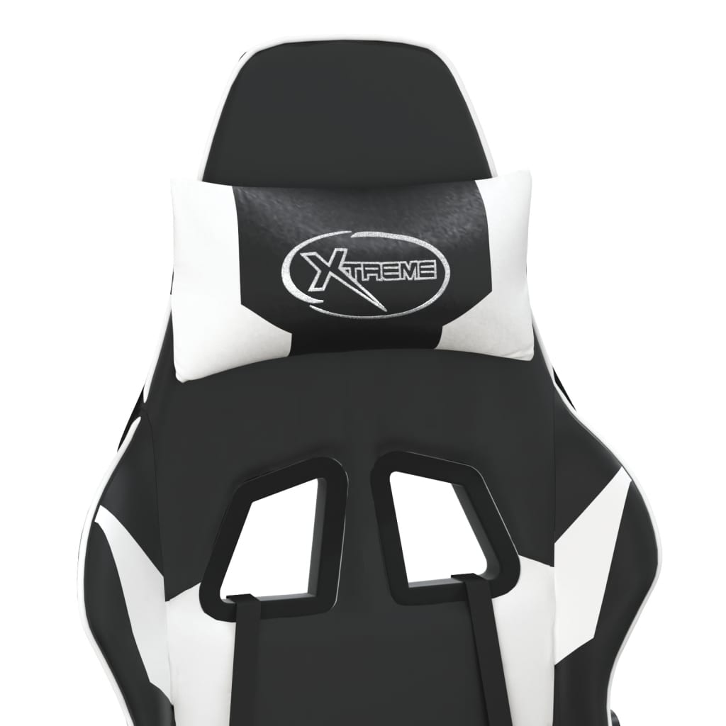 vidaXL Cadeira gaming massagens couro artificial preto e branco