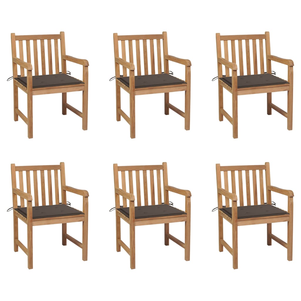 vidaXL Cadeiras de jardim c/ almofadões cinza-acast. 6 pcs teca maciça