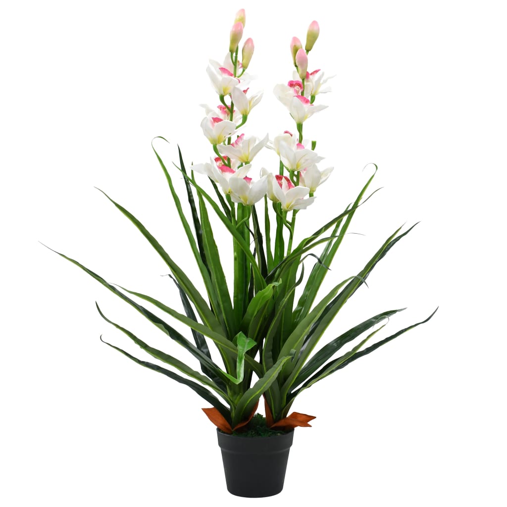vidaXL Planta orquídea cymbidium artificial com vaso 100 cm verde |  vidaXL.pt