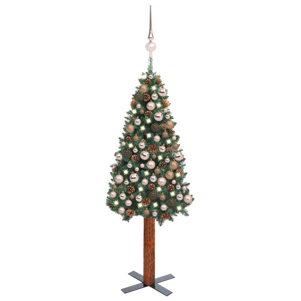 vidaXL Árvore de Natal fina pré-iluminada com bolas 180 cm PVC verde