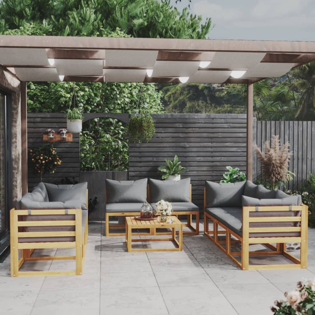 vidaXL 9 pcs conjunto lounge de jardim com almofadões acácia maciça