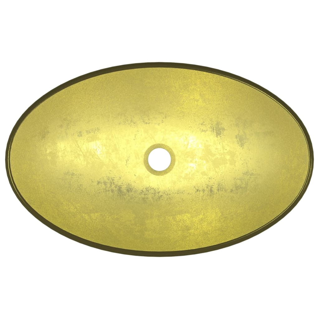 vidaXL Lavatório 54,5x35x15,5 vidro temperado dourado
