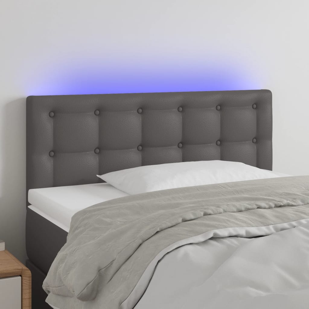 vidaXL Cabeceira de cama c/ LED 80x5x78/88cm couro artificial cinzento