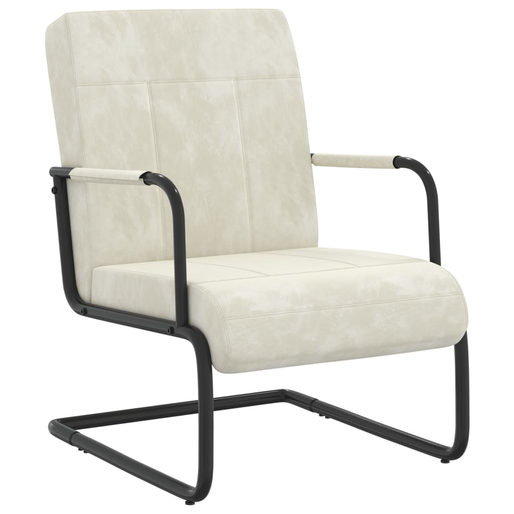 vidaXL Cadeira cantilever veludo branco nata