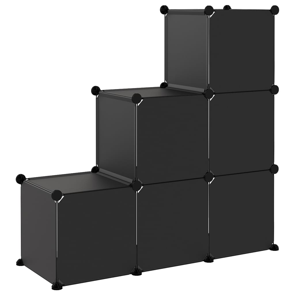 vidaXL Organizador de arrumação com 6 cubos PP preto