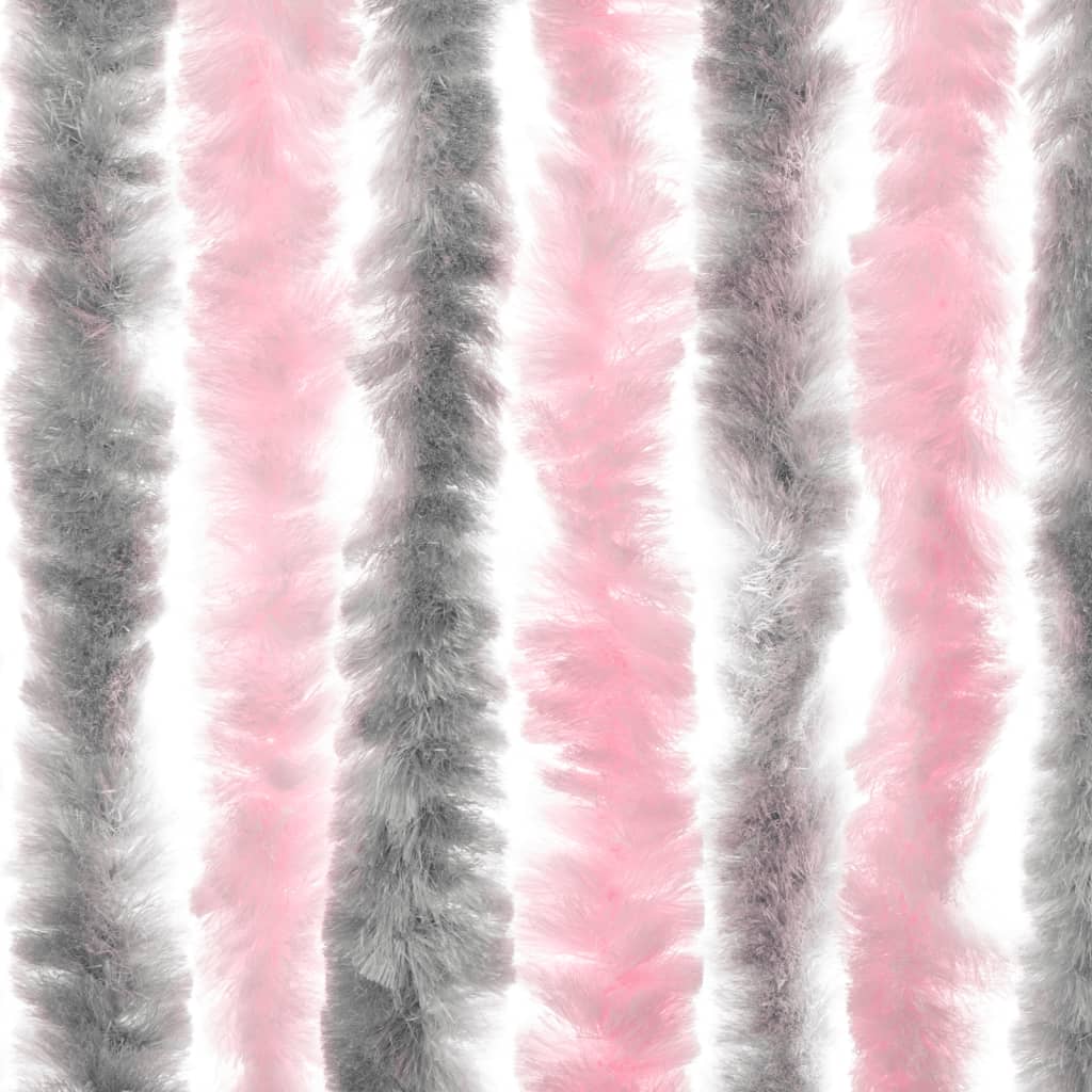 vidaXL Cortina anti-insetos 56x200 cm chenille cinza-prateado e rosa