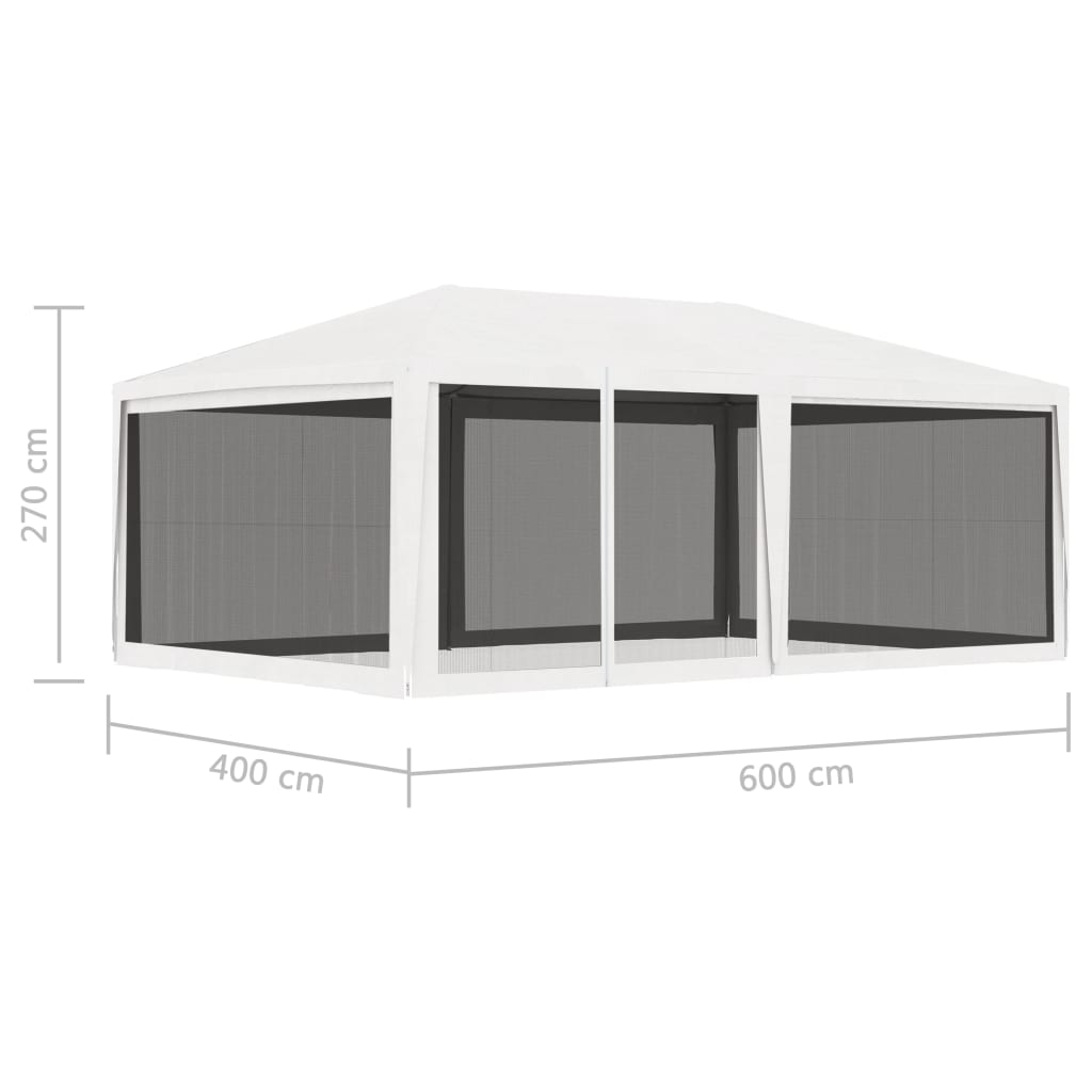 vidaXL Tenda para festas com 4 paredes laterais em rede 4x6 m branco