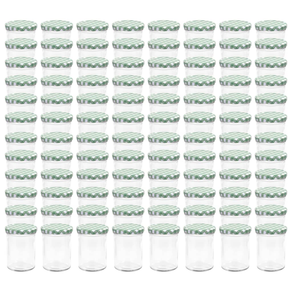 vidaXL Frascos de vidro com tampas brancas e verdes 96 pcs 400 ml