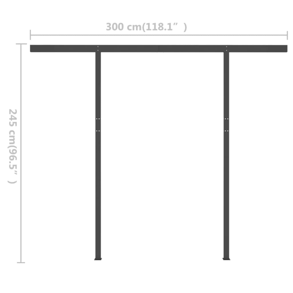 vidaXL Toldo retrátil manual com postes 3x2,5 m antracite