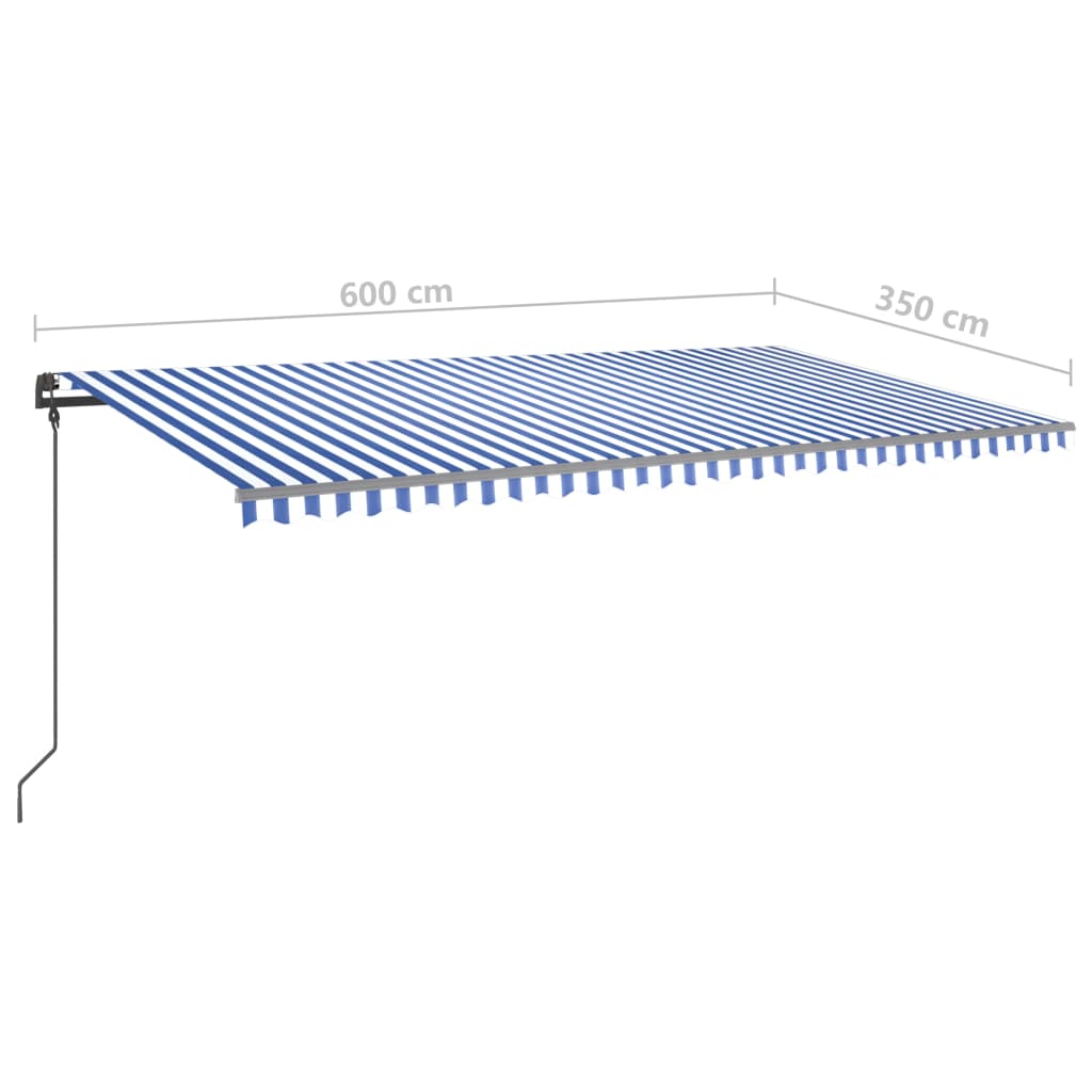 vidaXL Toldo retrátil manual com postes 6x3,5 m azul e branco