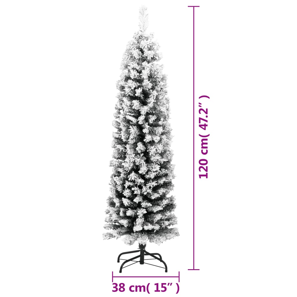 vidaXL Árvore de Natal artificial fina com neve 120 cm PVC verde