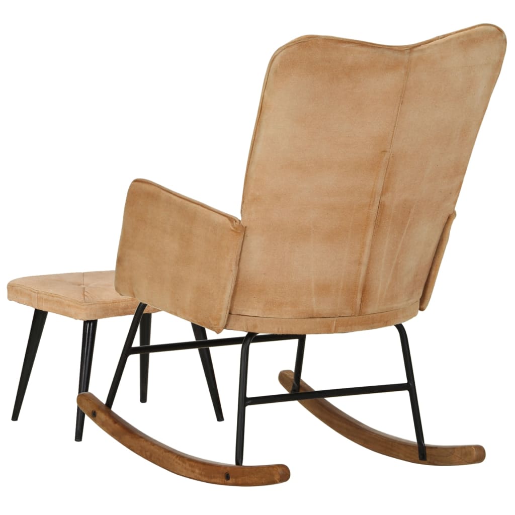 vidaXL Cadeira de baloiço com apoio de pés lona vintage cor creme