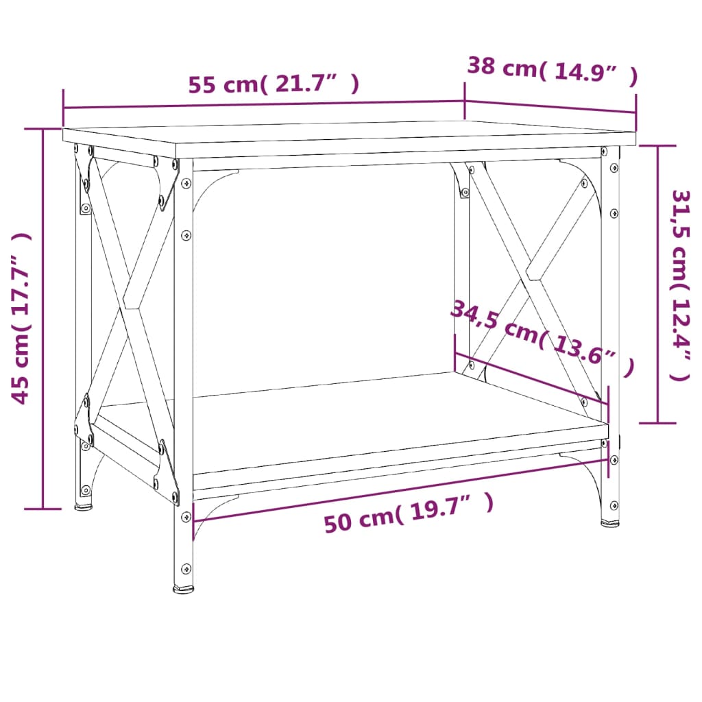 vidaXL Mesa de apoio 55x38x45 cm derivados de madeira cinzento sonoma