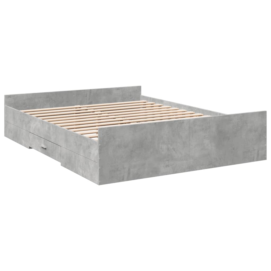vidaXL Estrutura de cama c/ gavetas derivados de madeira cinza-cimento