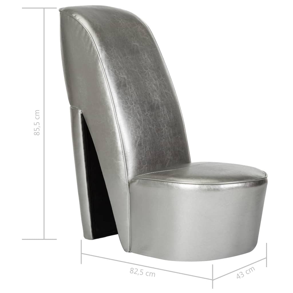 vidaXL Cadeira estilo sapato de salto alto couro artificial prateado