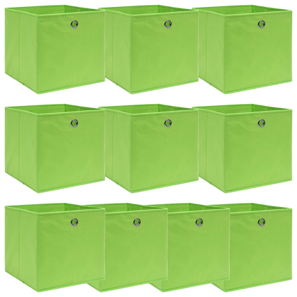 vidaXL Caixas de arrumação 10 pcs 32x32x32 cm tecido verde