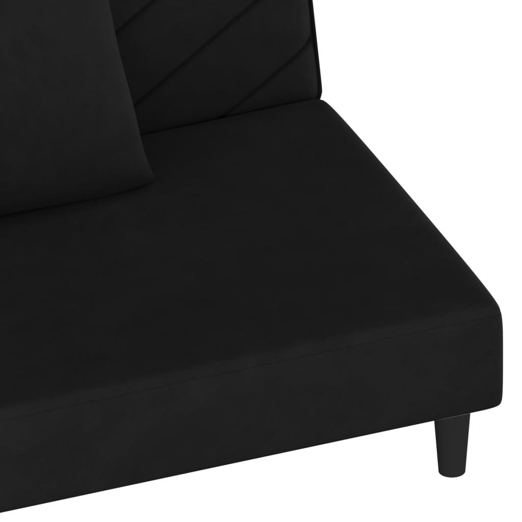 vidaXL Sofá-cama 2 lugares com duas almofadas veludo preto