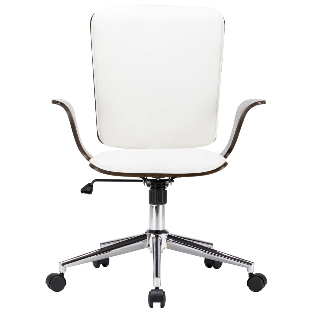 vidaXL Cadeira escritório c/ rodas couro artif. branco/madeira curvada