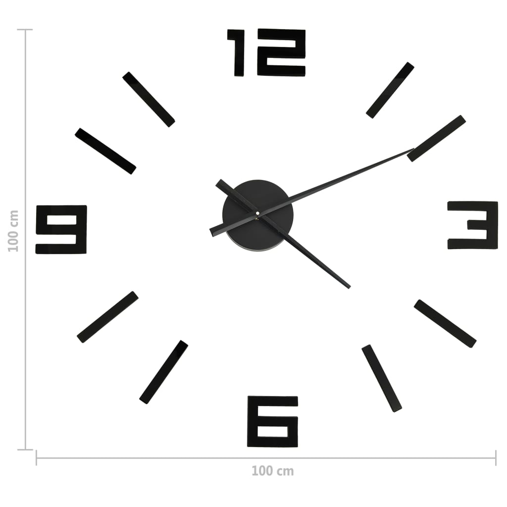 vidaXL Relógio de parede 3D design moderno 100 cm XXL preto
