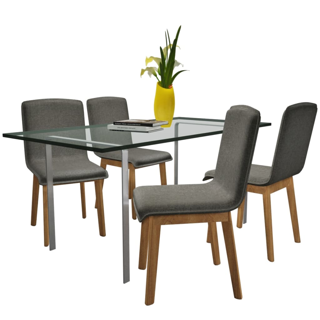 vidaXL Cadeiras jantar 4 pcs tecido cinzento-claro e carvalho maciço
