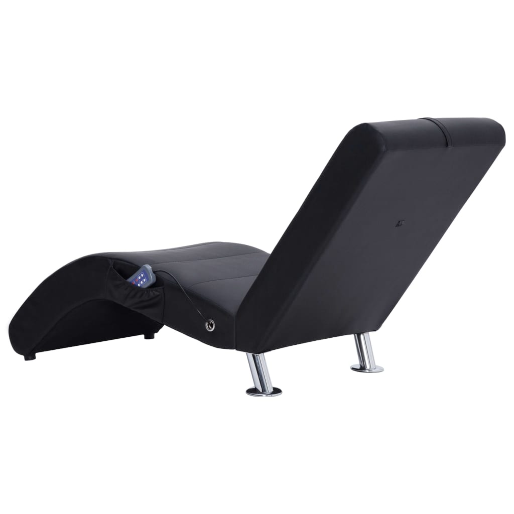 vidaXL Chaise longue de massagem c/ almofada couro artificial preto
