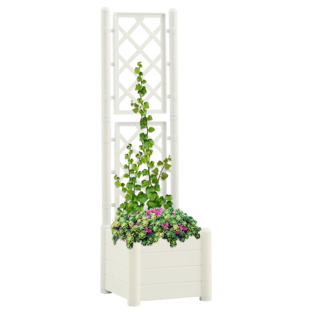 vidaXL Vaso/floreira de jardim com treliça 43x43x142 cm PP branco