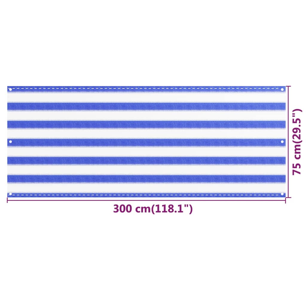 vidaXL Tela de varanda 75x300 cm PEAD azul e branco