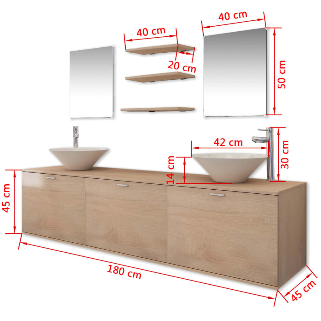 vidaXL Conjunto móveis casa de banho 10 pcs com bacia e torneira bege