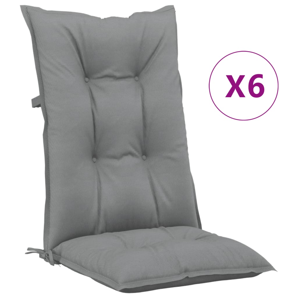 vidaXL Almofadões para cadeiras altas de jardim 6 pcs tecido cinzento