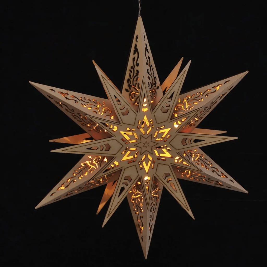 HI Estrela com iluminação esculpida em madeira