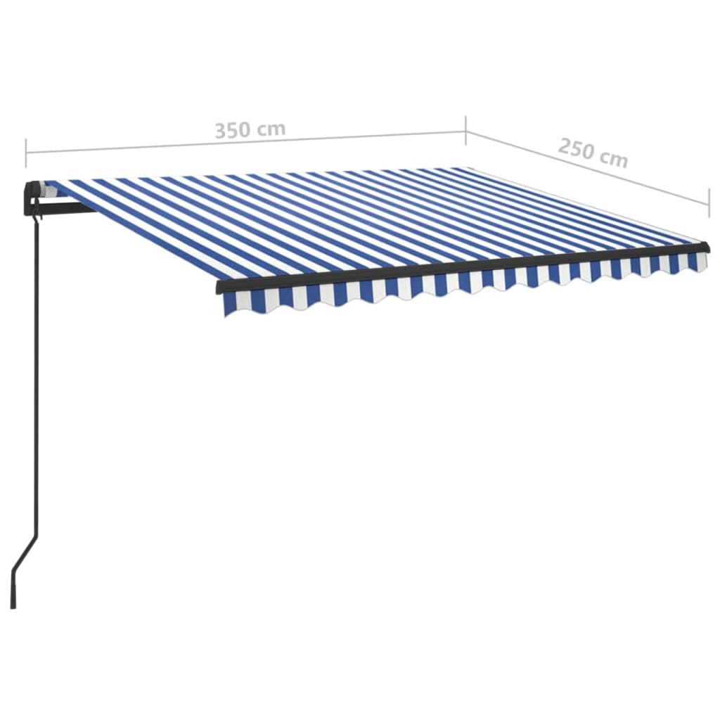 vidaXL Toldo retrátil manual com LED 3,5x2,5 m azul e branco