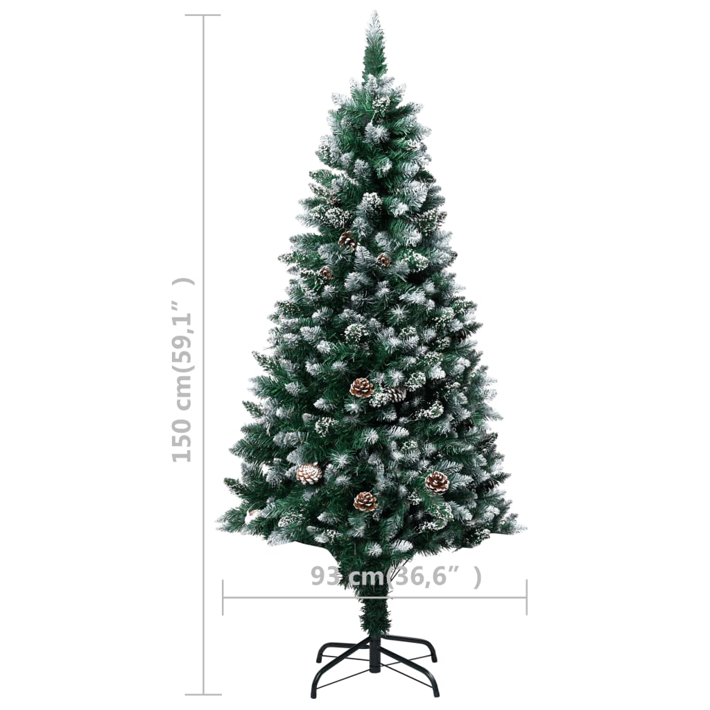 vidaXL Árvore de Natal artificial com pinhas e neve branca 150 cm