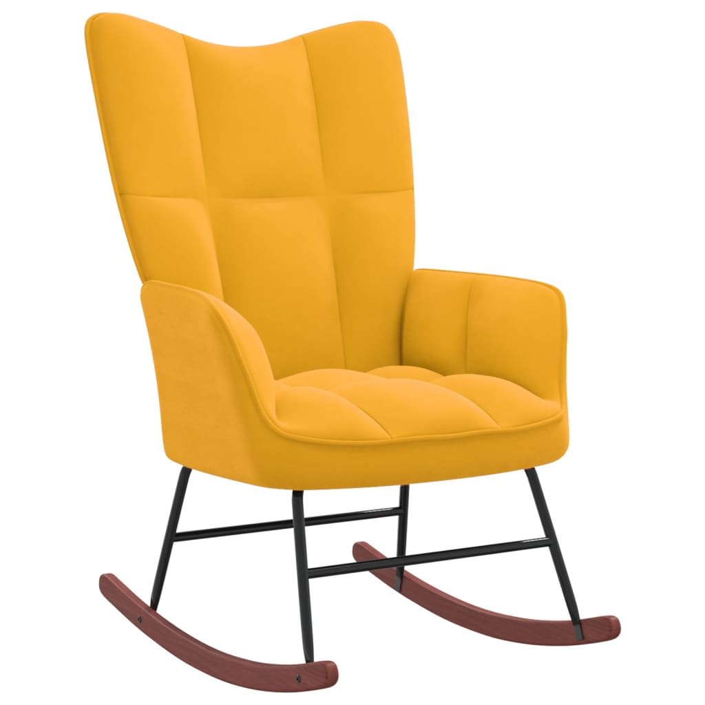 vidaXL Cadeira de baloiçar com banco veludo amarelo mostarda