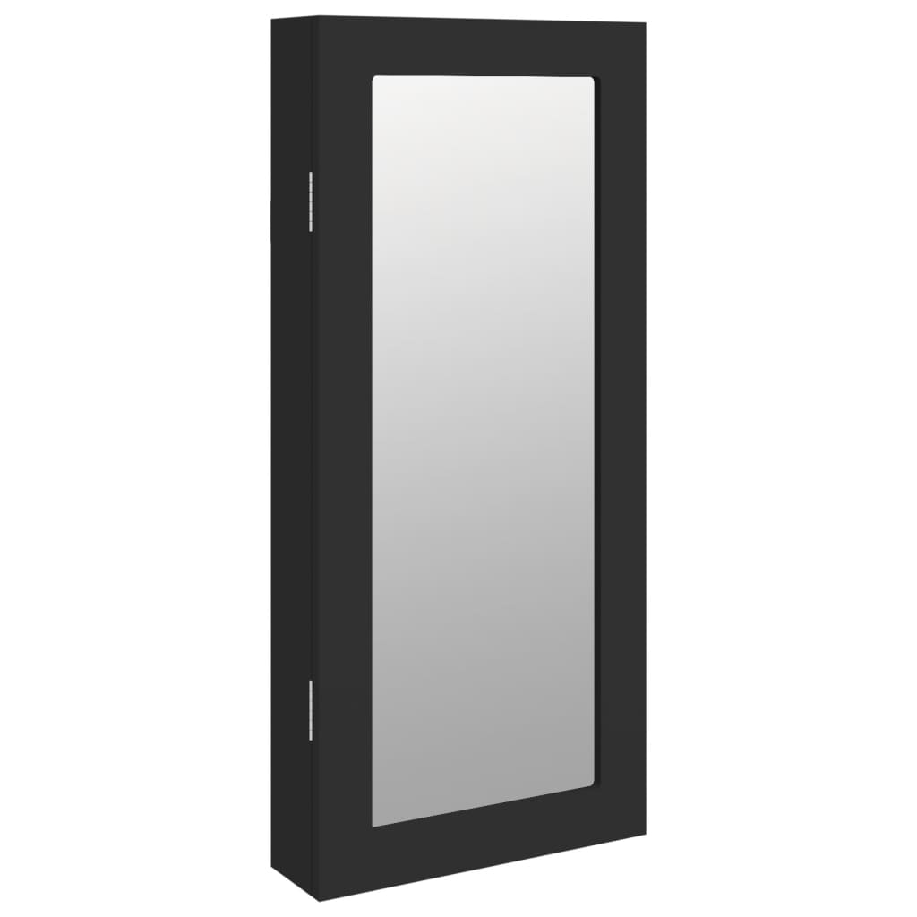 vidaXL Móvel para joias de parede espelhado 30x8,5x67 cm preto