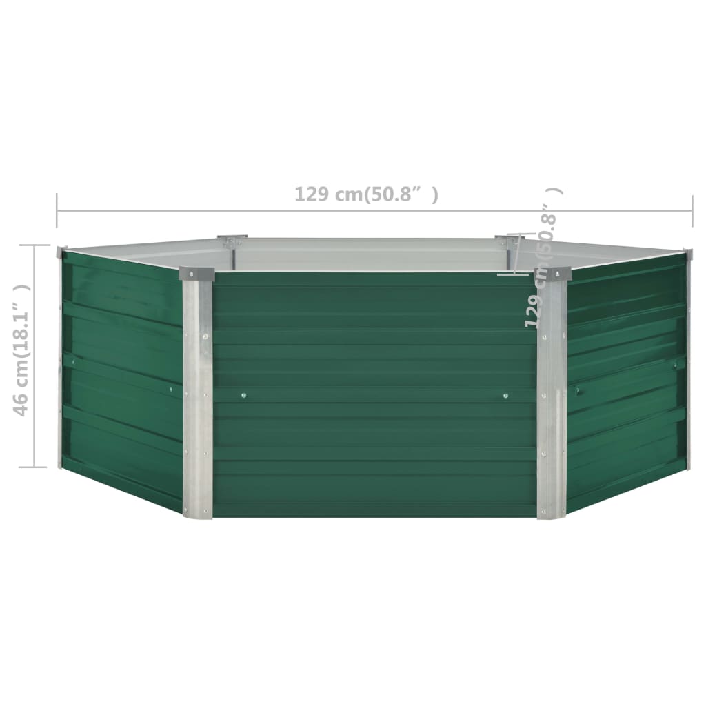 vidaXL Canteiro de jardim elevado 129x129x46 cm aço galvanizado verde
