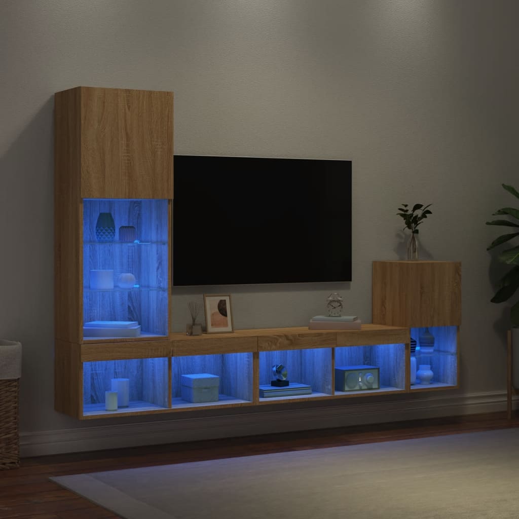 vidaXL 4pcs móveis parede p/ TV c/ LEDs deriv. madeira carvalho sonoma
