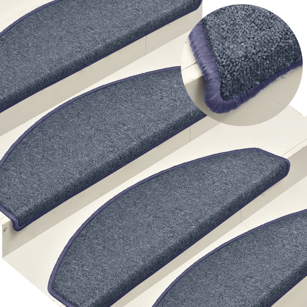 vidaXL Tapete/carpete para degraus 15 pcs 65x24x4cm cinza-escuro/azul