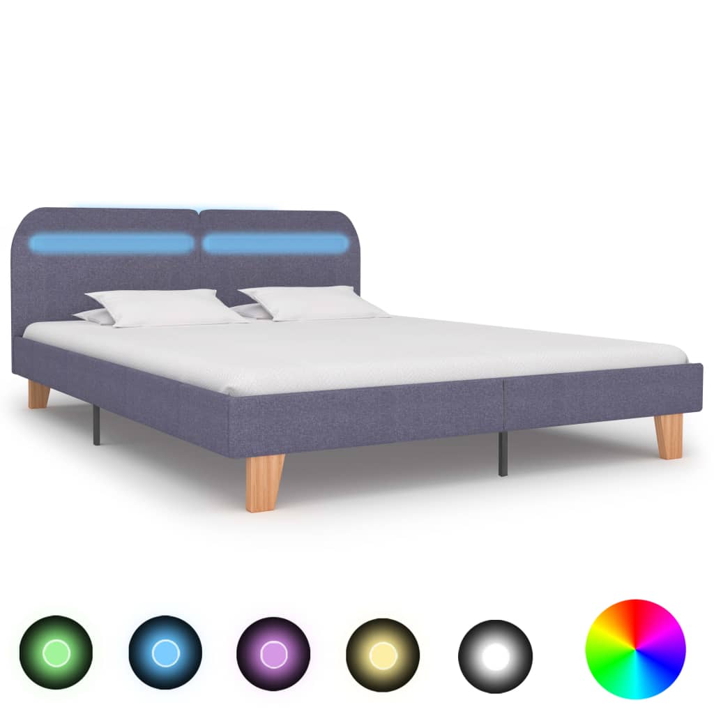 vidaXL Estrutura de cama com LEDs em tecido 160x200 cm cinzento-claro