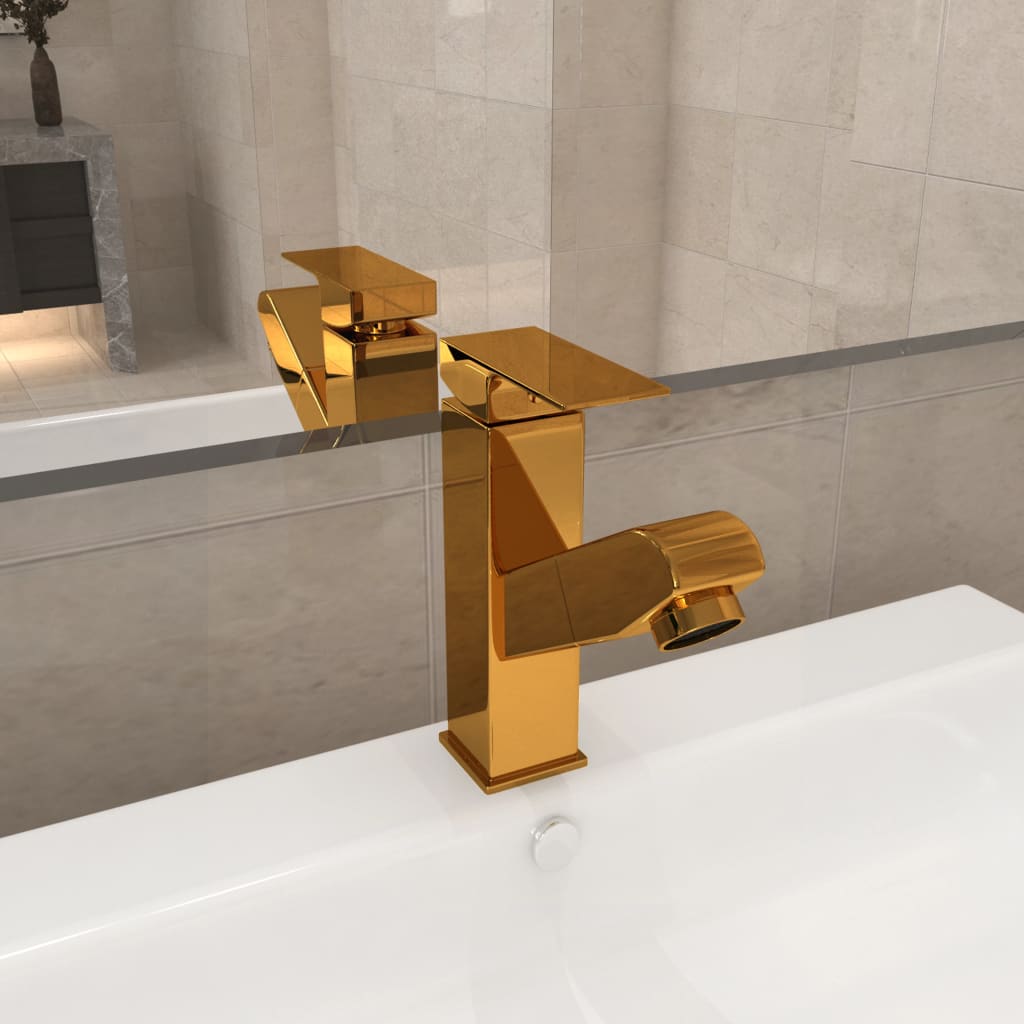 vidaXL Torneira extraível p/ lavatório casa de banho 157x172mm dourado