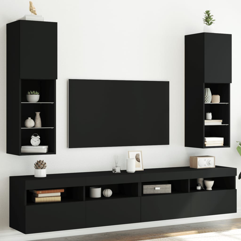 vidaXL Móveis de TV com luzes LED 2 pcs 30,5x30x102 cm preto