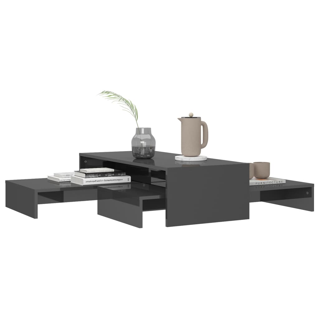 vidaXL Conjunto de mesas de centro 100x100x26,5 cm cinzento brilhante