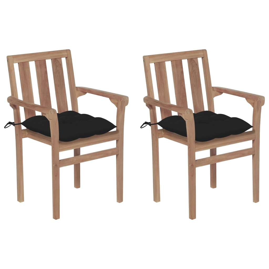 vidaXL Cadeiras de jardim c/ almofadões preto 2 pcs teca maciça