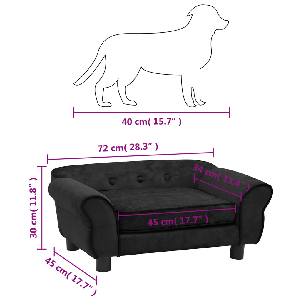 vidaXL Sofá para cães 72x45x30 cm pelúcia preto