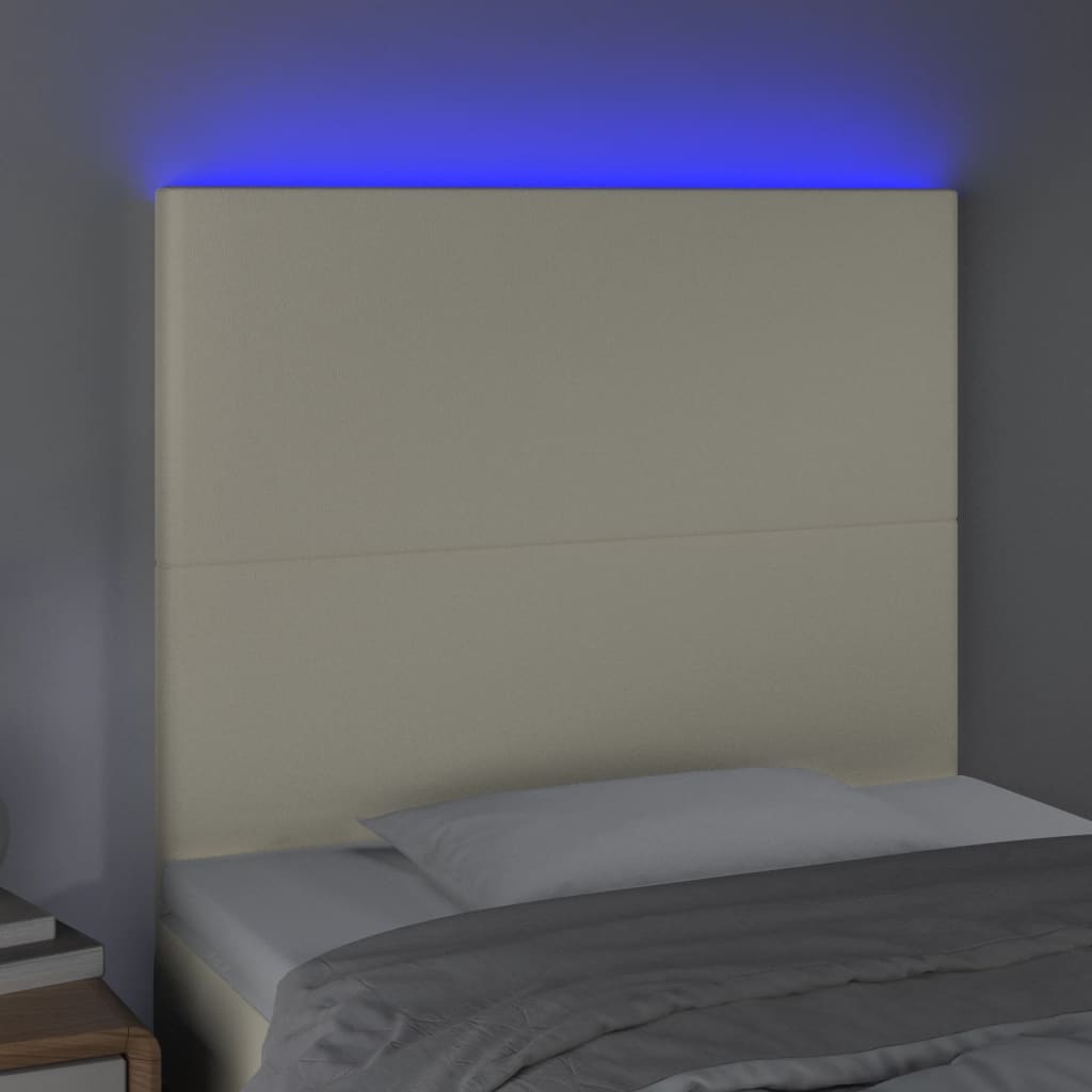 vidaXL Cabeceira de cama c/ LED 90x5x118/128cm couro artificial crème
