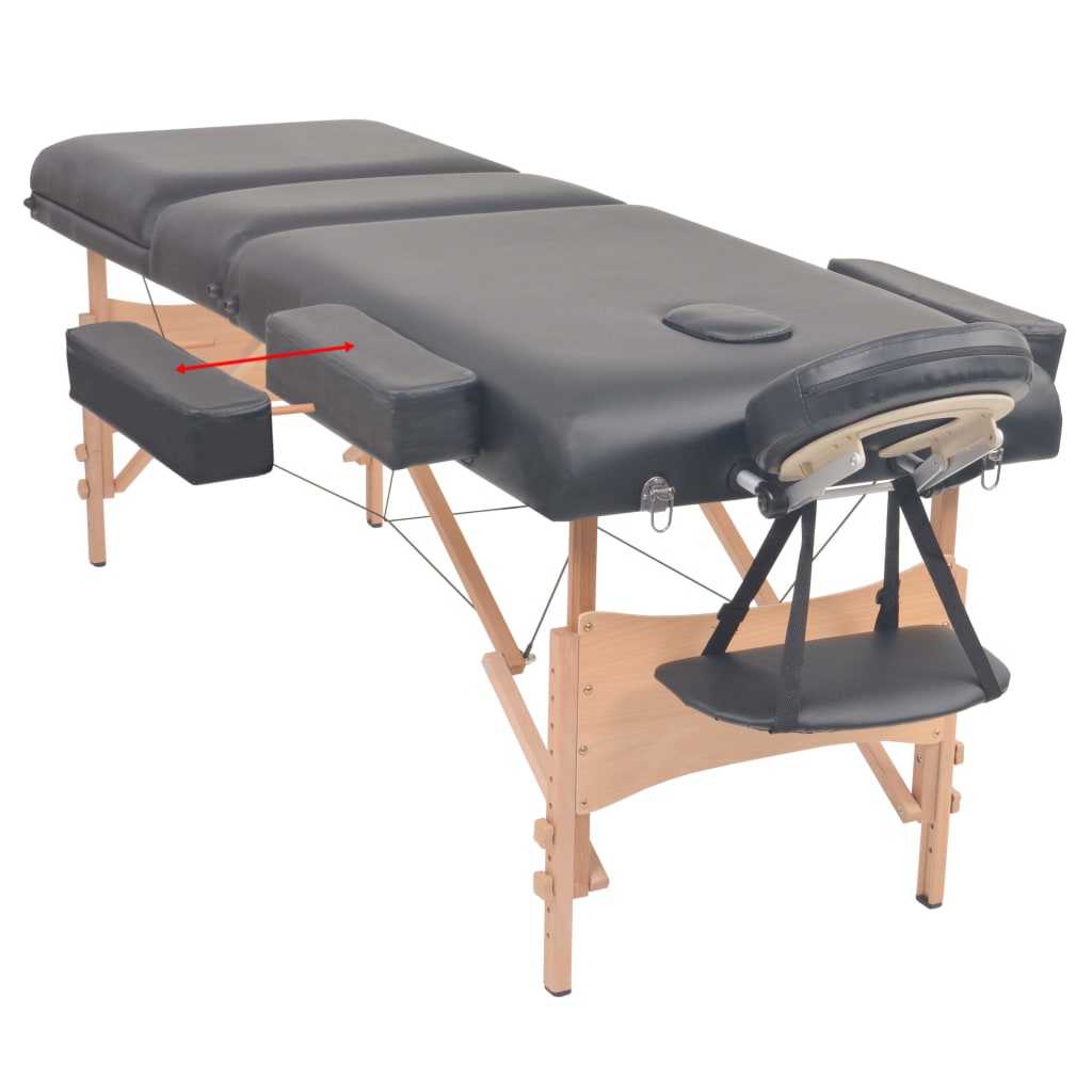 vidaXL Mesa de massagem dobrável de 3 zonas 10 cm espessura preto