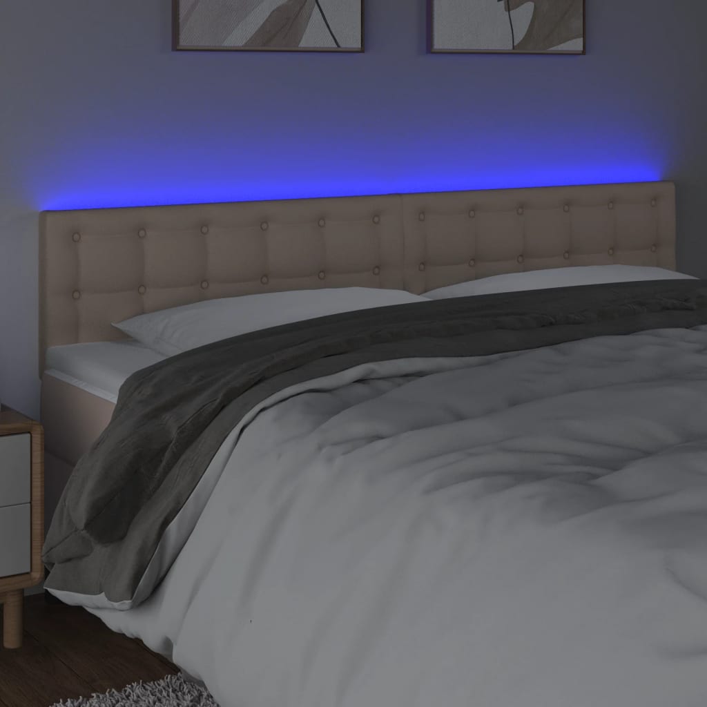 vidaXL Cabeceira cama c/ LED couro artificial 160x5x78/88cm cappuccino