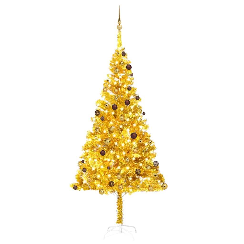 vidaXL Árvore Natal artificial pré-iluminada c/bolas 240cm PET dourado
