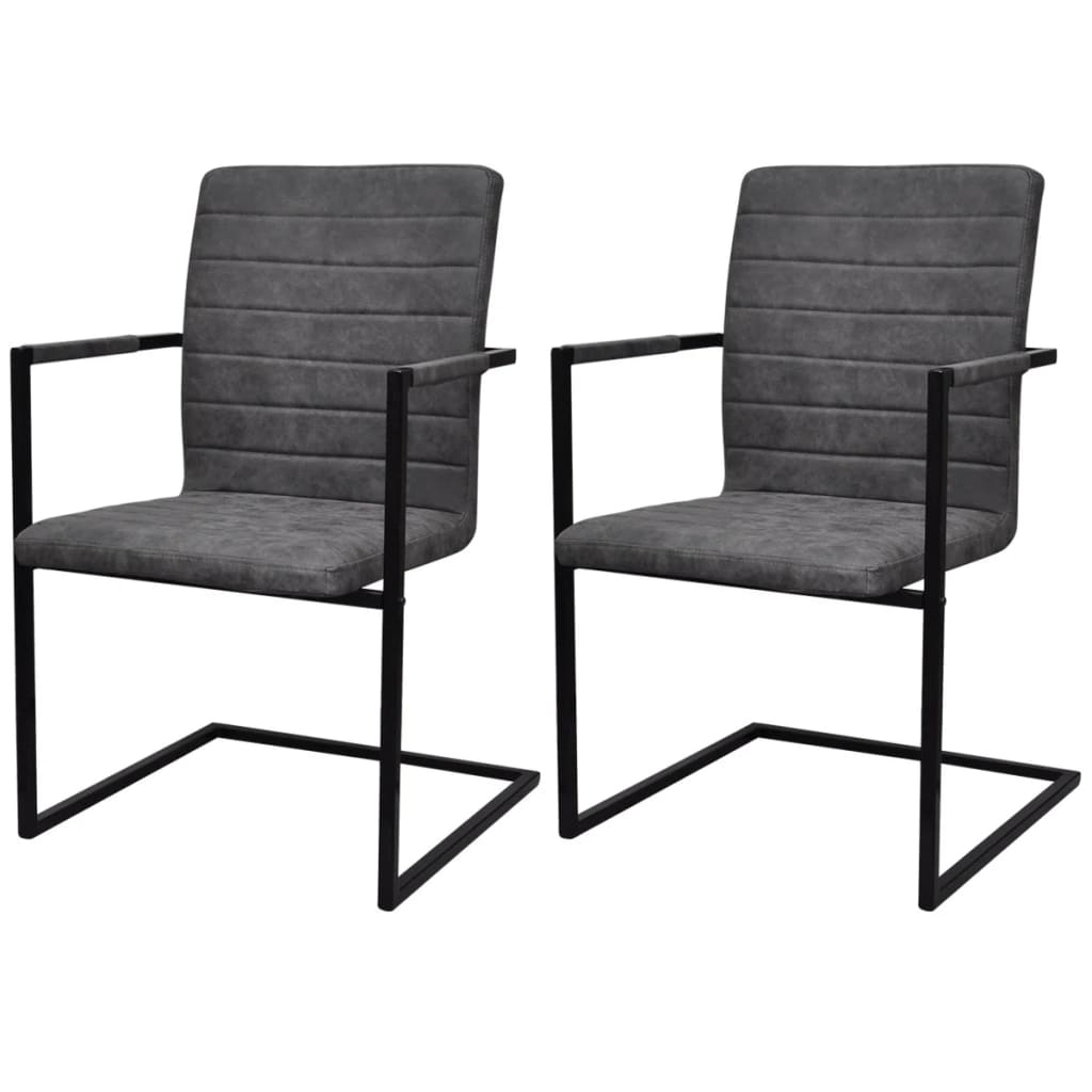 vidaXL Cadeiras de jantar cantilever 2 pcs couro artificial cinzento
