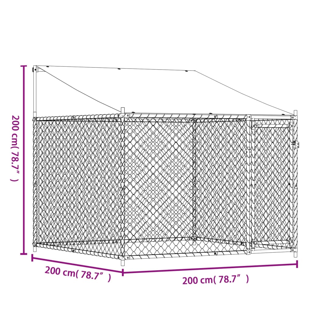 vidaXL Jaula para cão com telhado/porta 2x2x2 m aço galvanizado cinza