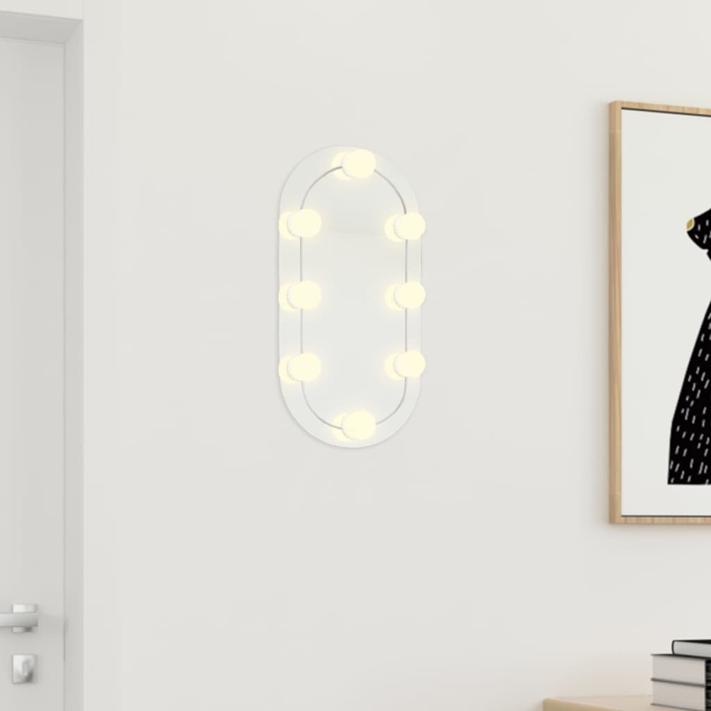 vidaXL Espelho com luzes LED 40x20 cm vidro oval
